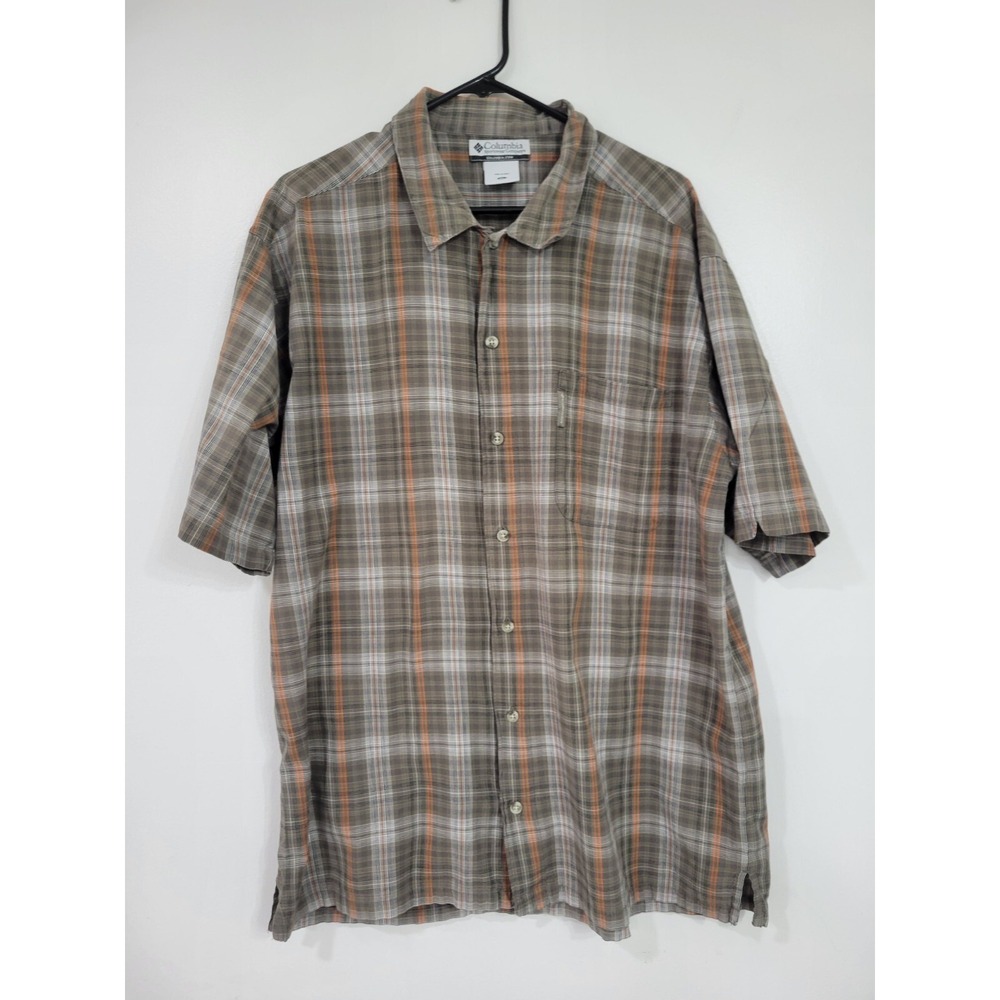 Columbia Short Sleeve Brown  Orange Plaid‎ Men's Shirt XL